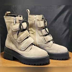 Free People Emmett Lace-Up Boot In Latte Suede Sz 7